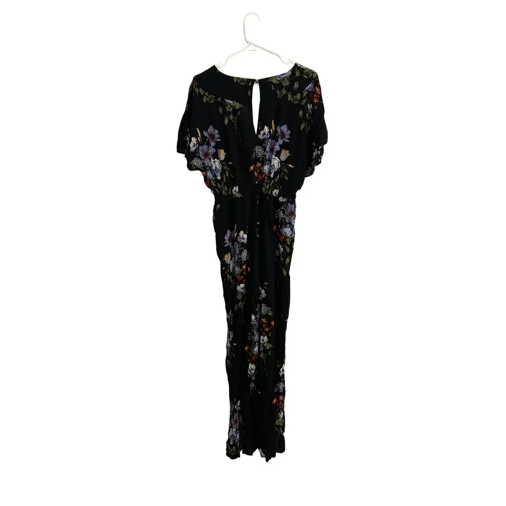 American Eagle‎ Jumpsuit Womens Medium Black Excellent Floral Wide Leg Smocked